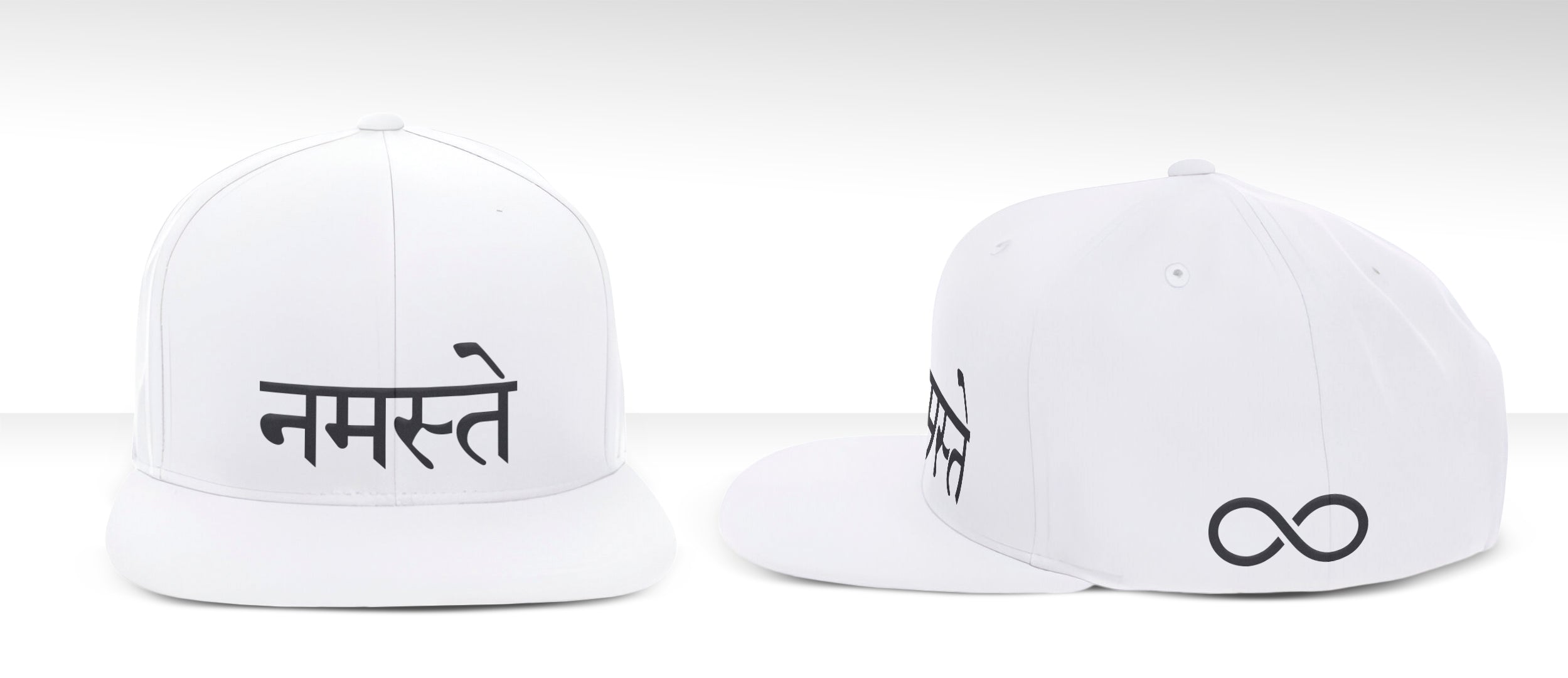 NAMASTE SANSKRIT WHITE & BLACK CAP